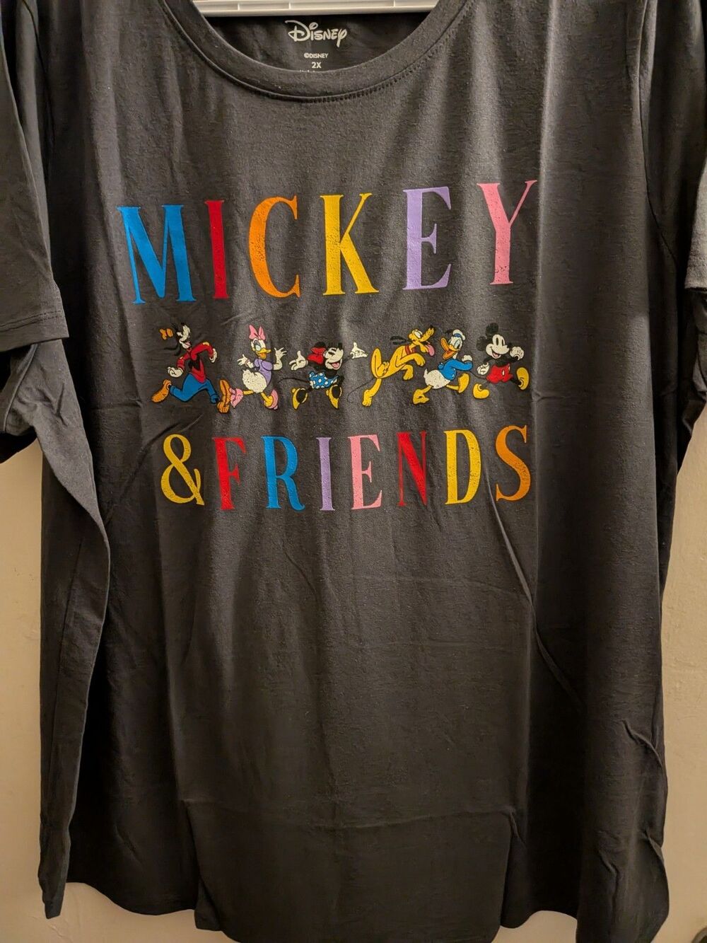 Mickey Mouse and Friends Distressed T-Shirt Black Size 2XL Disney Plus Size